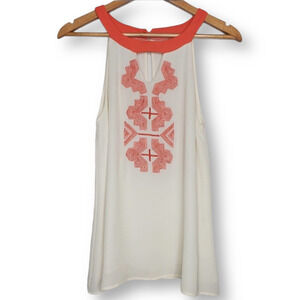 Francesca's High Neck Embroidered Tank Size Small